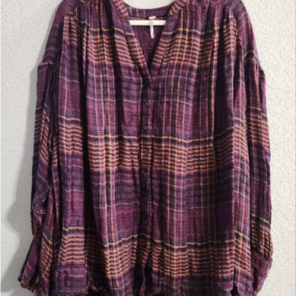Free People Plaid Button Down Shirt NWOT